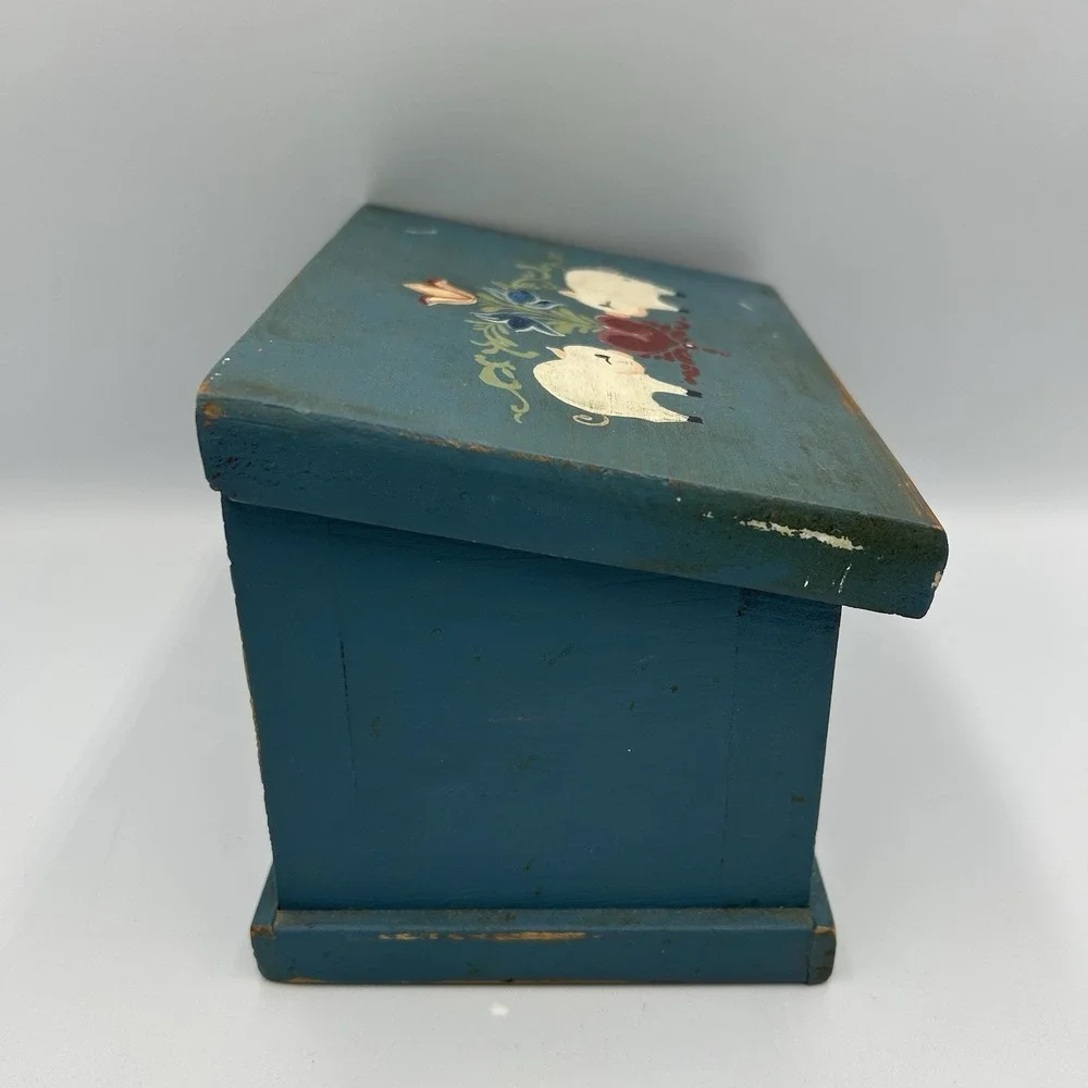 Vintage Wooden Recipe Hinged File Box Kitchen Farmhouse Cottagecore Pigs